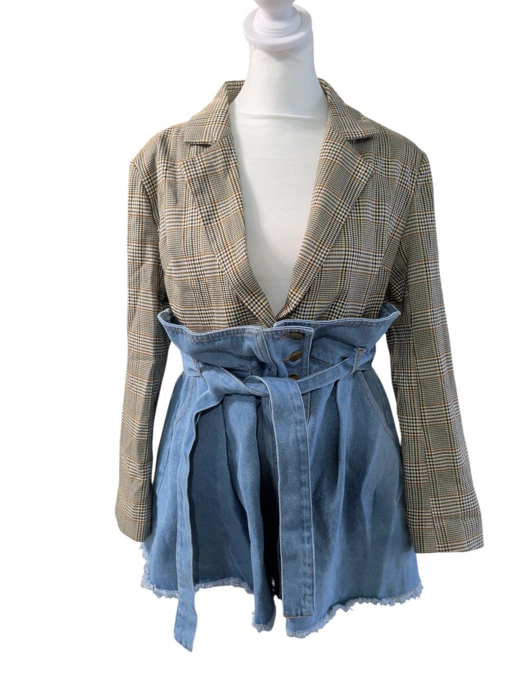 NWOT Plaid Blazer Jean Griddle Top